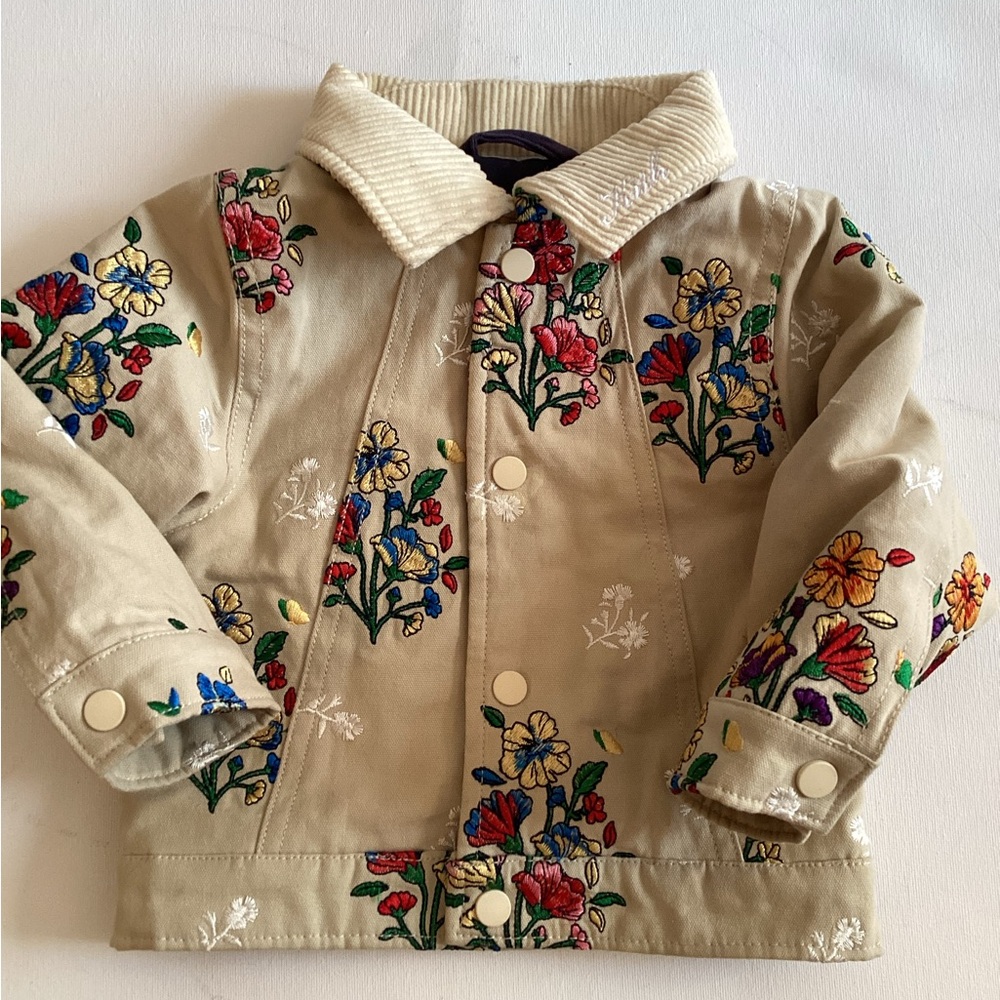 Kith Kids Floral Embroidered Tan Jean Jacket